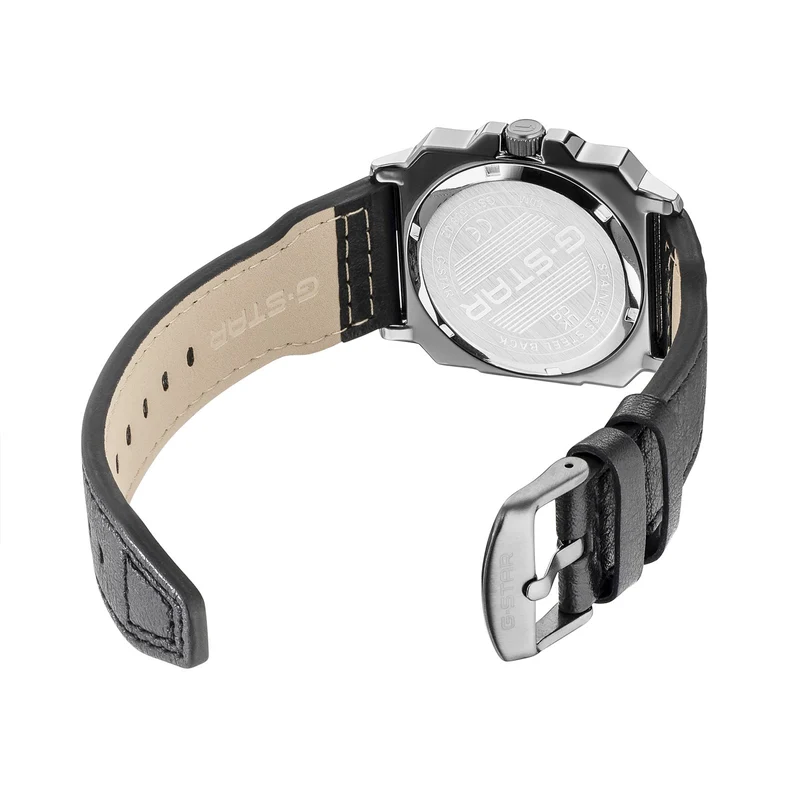 G-STAR Cube Schwarze Leder-Herrenuhr GSW.508.02