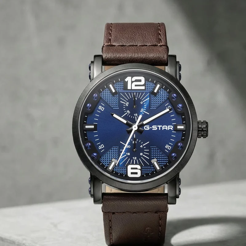 G-STAR Rovic Schwarze Herrenuhr mit blauem Zifferblatt GSW.509.04