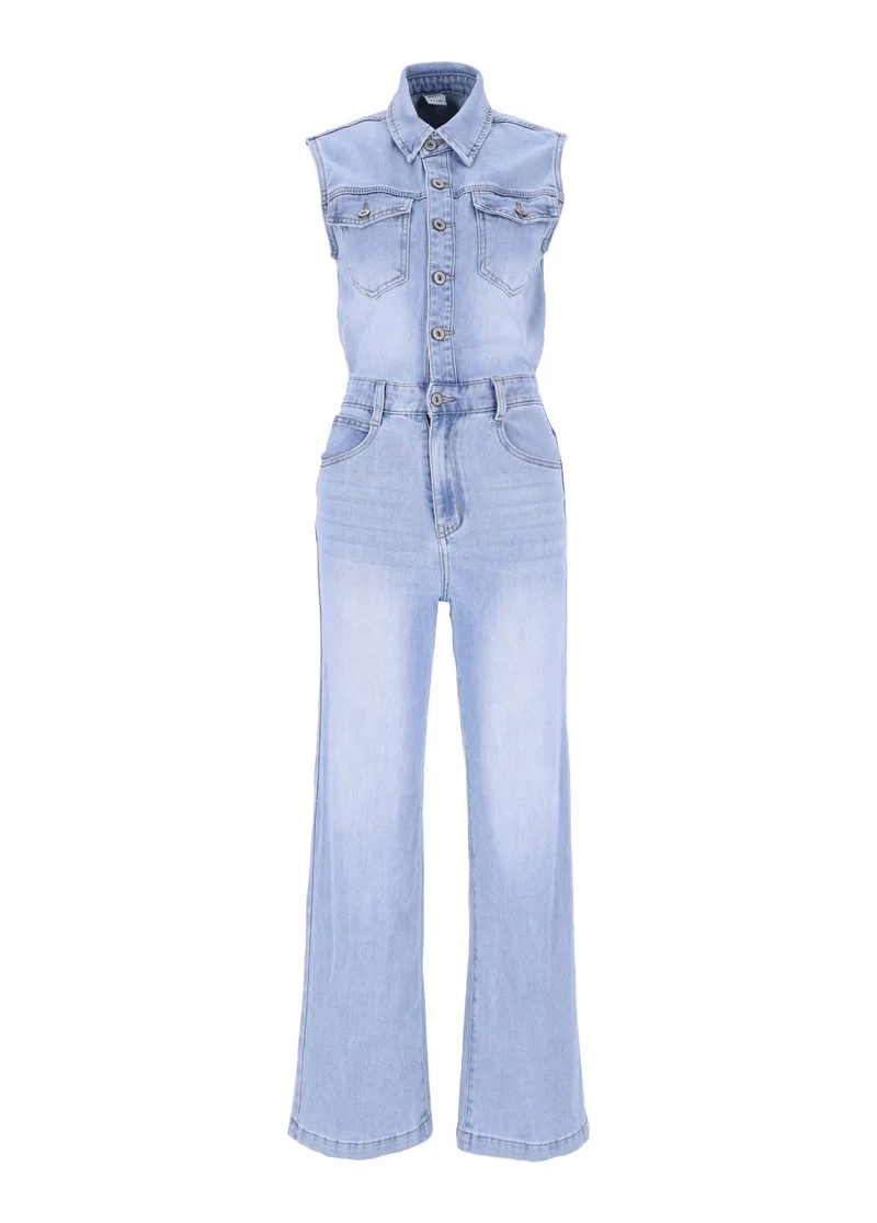 Splash of Color Denim Jumpsuit ärmellos
