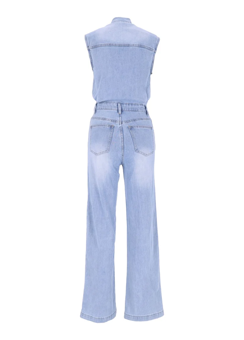 Splash of Color Denim Jumpsuit ärmellos