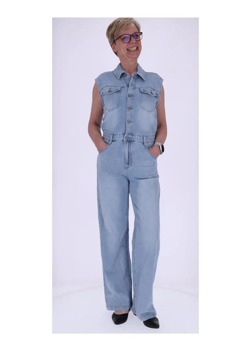 Splash of Color Denim Jumpsuit ärmellos