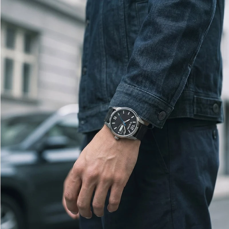 G-STAR Selvedge Schwarze Leder-Herrenuhr GSW.507.02