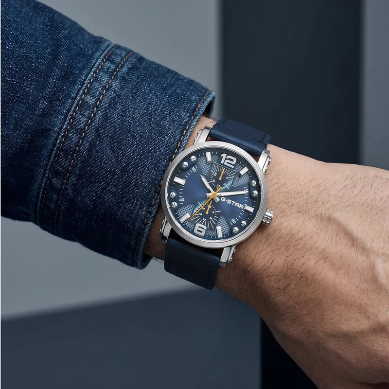 G-STAR Rovic Silberfarbene und Blaue Herrenuhr GSW.509.01