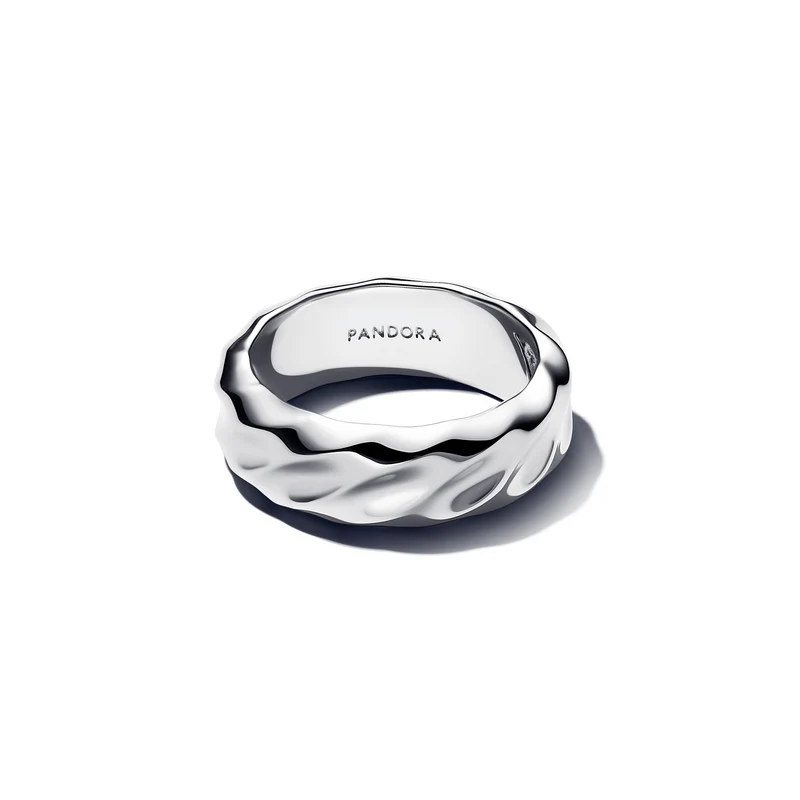 Pandora Essence 925 Sterling Silver Rippled Wide Band Ring 193886C00-54