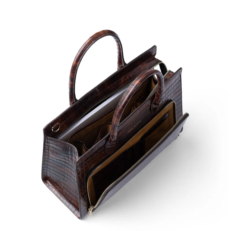 Isabel Bernard Honoré Nadine Kroko braune Handtasche aus Kalbsleder mit 13-Zoll-Laptopfach IB25110-230-13