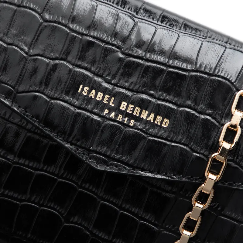 Isabel Bernard Honoré Lina Croco Schwarze Clutch Mit Abnehmbarer Schulterkette IB21135-201