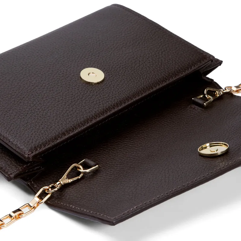 Isabel Bernard Honoré Lina Dunkelbraune Clutch Mit Abnehmbarer Schulterkette IB21135-031