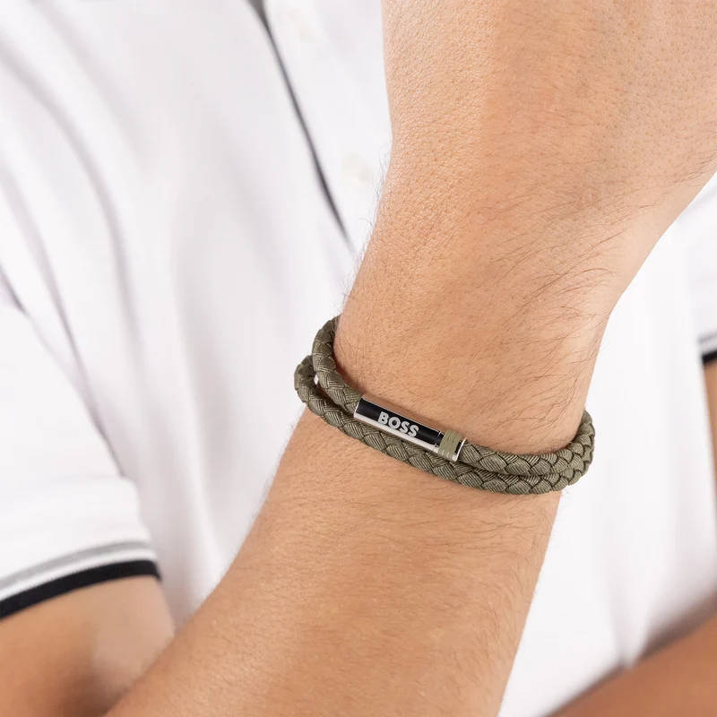 Hugo Boss Synthetische Faser Grünes Herren Geflochtenes Armband HBJ1580797