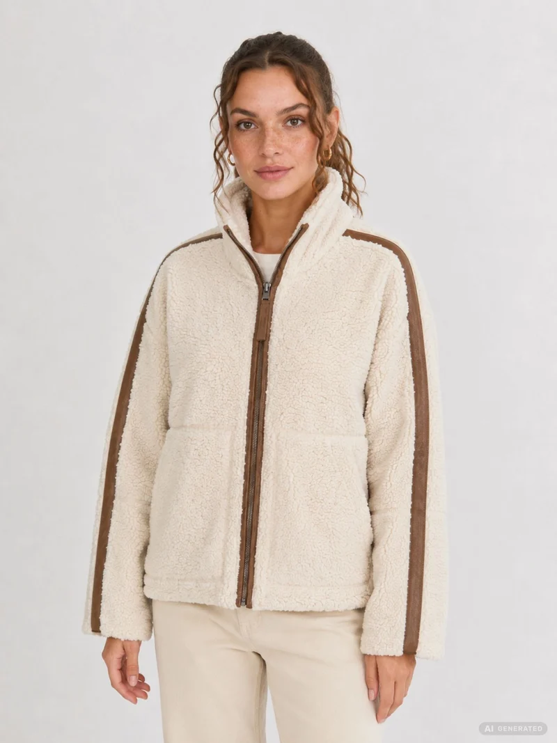 Teddyplüsch Jacke Damen mit Leder