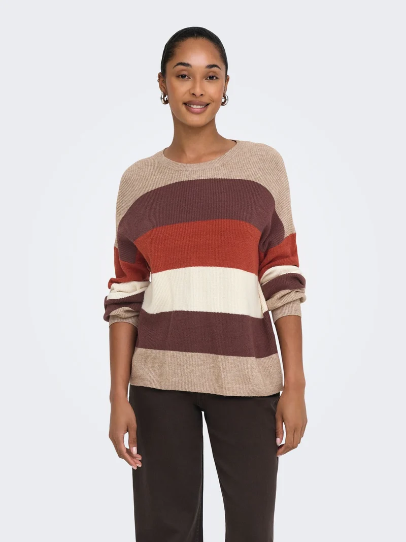 ONLATIA L/S STRIPE PULLOV KNT NOOS Beige/Mel/Deep M/Picante/Whiteca