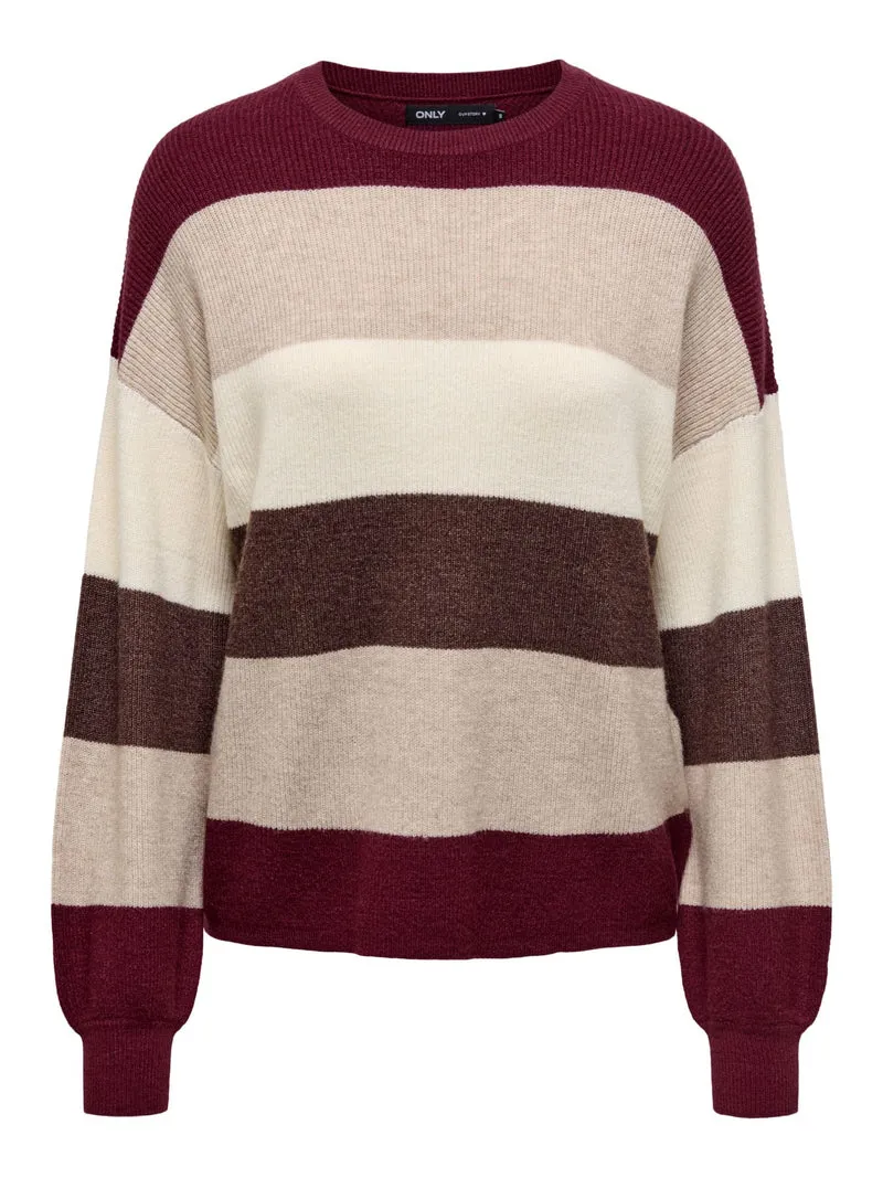 Damen ONLATIA L/S STRIPE PULLOV KNT NOOS Zinfandel/W. WhitecapGray/SilverMin