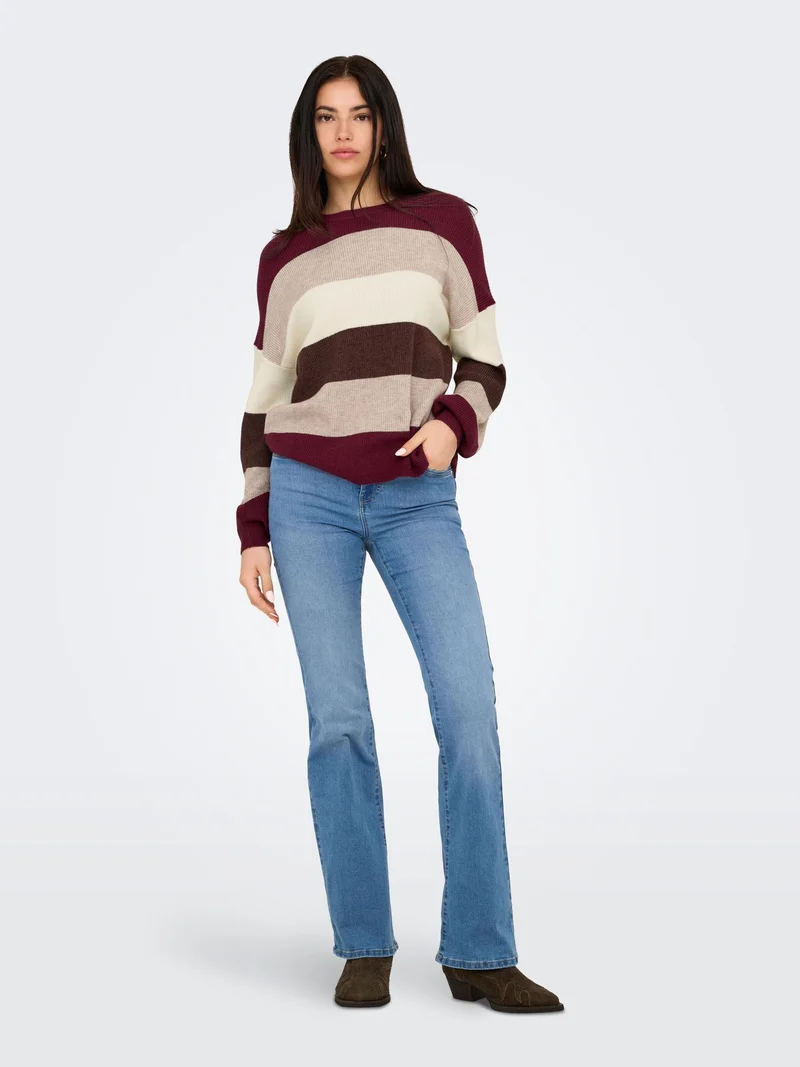 Damen ONLATIA L/S STRIPE PULLOV KNT NOOS Zinfandel/W. WhitecapGray/SilverMin
