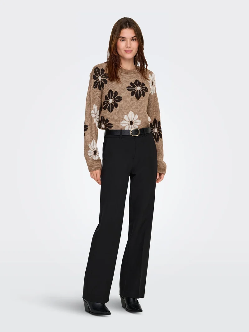 ONLFREESIA LS FLOWER O-NECK KNT NOO Toasted Coconut/Flowers/Black Coffe