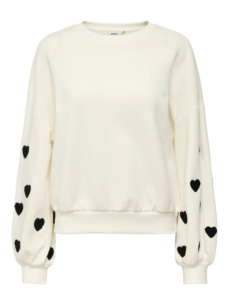 ONLMACY L/S O-NECK BOX CC SWT NOOS Cloud Dancer/W. Black hearts