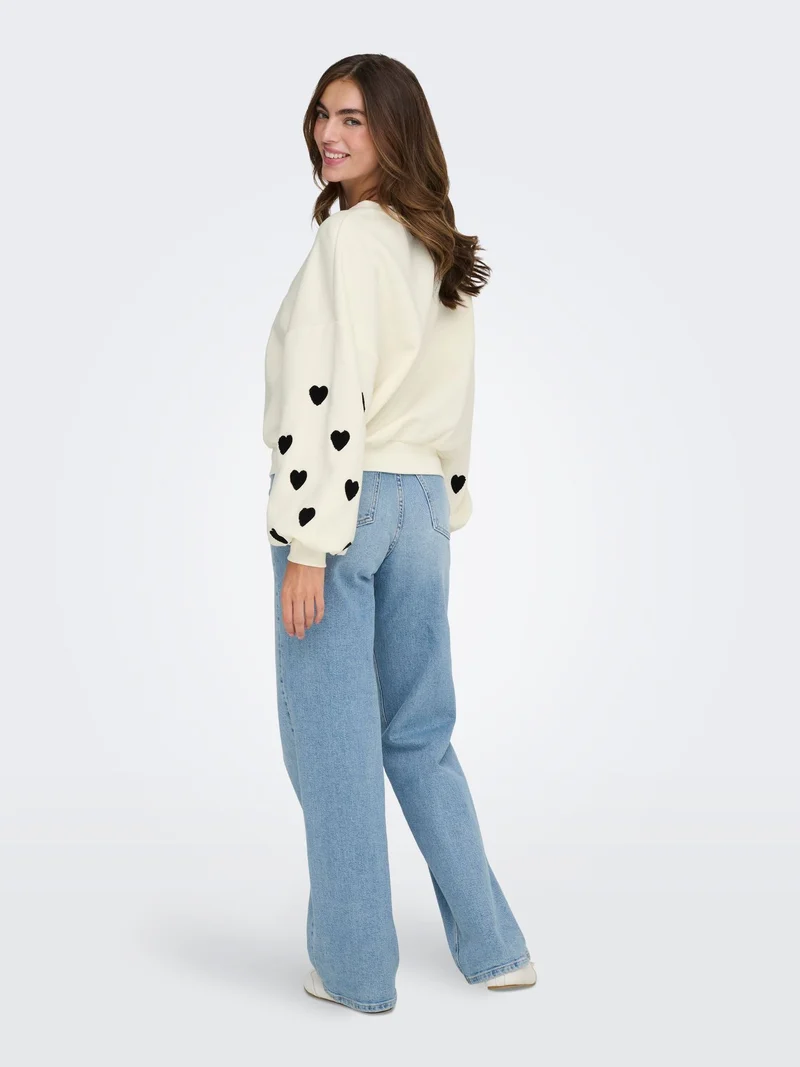 ONLMACY L/S O-NECK BOX CC SWT NOOS Cloud Dancer/W. Black hearts