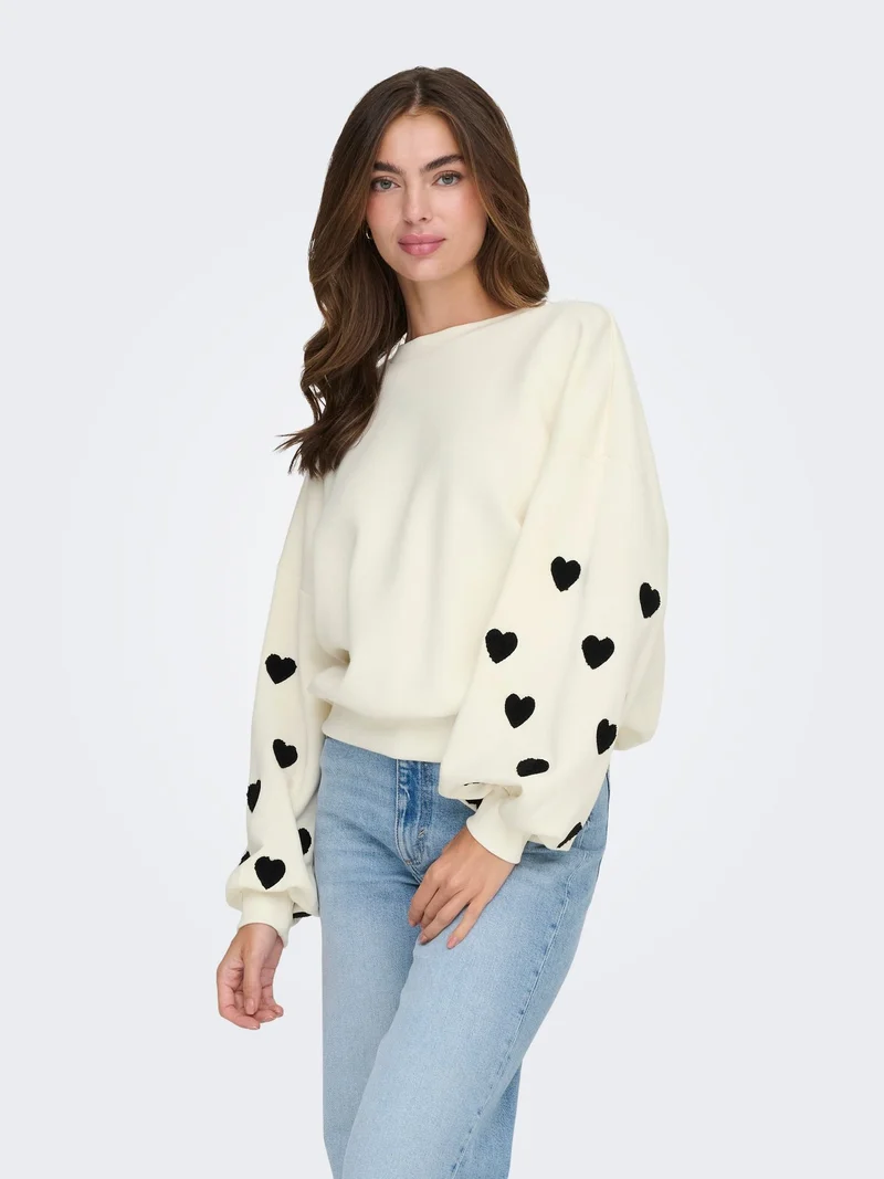 ONLMACY L/S O-NECK BOX CC SWT NOOS Cloud Dancer/W. Black hearts