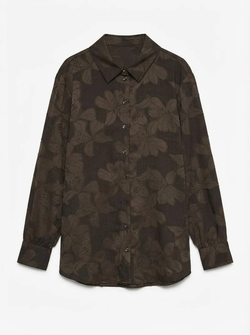 VMEMBLA JACQUARD LS SHIRT WVN, Chocolate Torte/Jacquard