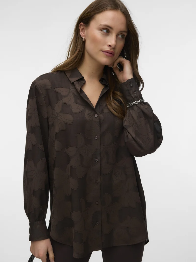 VMEMBLA JACQUARD LS SHIRT WVN, Chocolate Torte/Jacquard