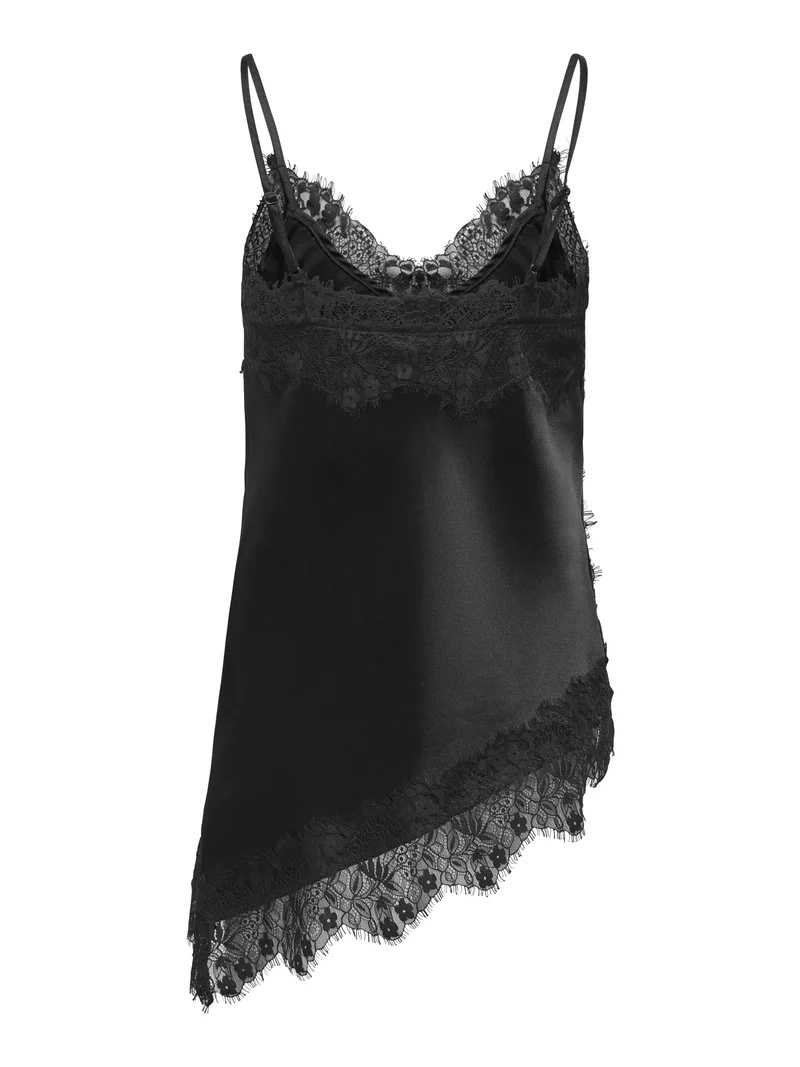 ONLINDONA STRAP SATIN LACE TOP WVN, Black