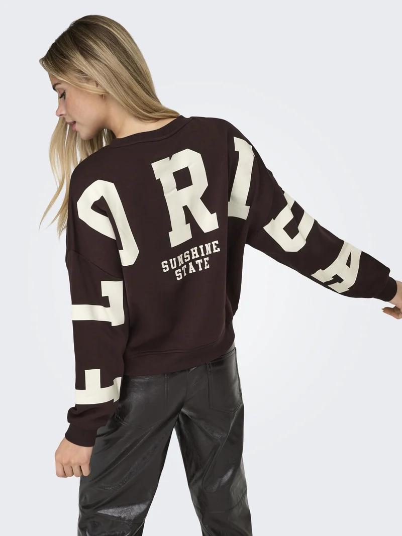 ONLSWEAT L/S BACK/SLEEVE PRINT SWT, Vineyard Wine/BIRCH FLORIDA PRINT