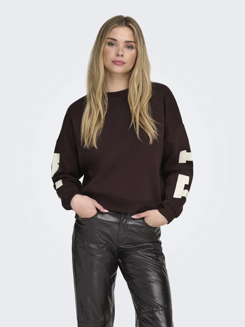 ONLSWEAT L/S BACK/SLEEVE PRINT SWT, Vineyard Wine/BIRCH FLORIDA PRINT