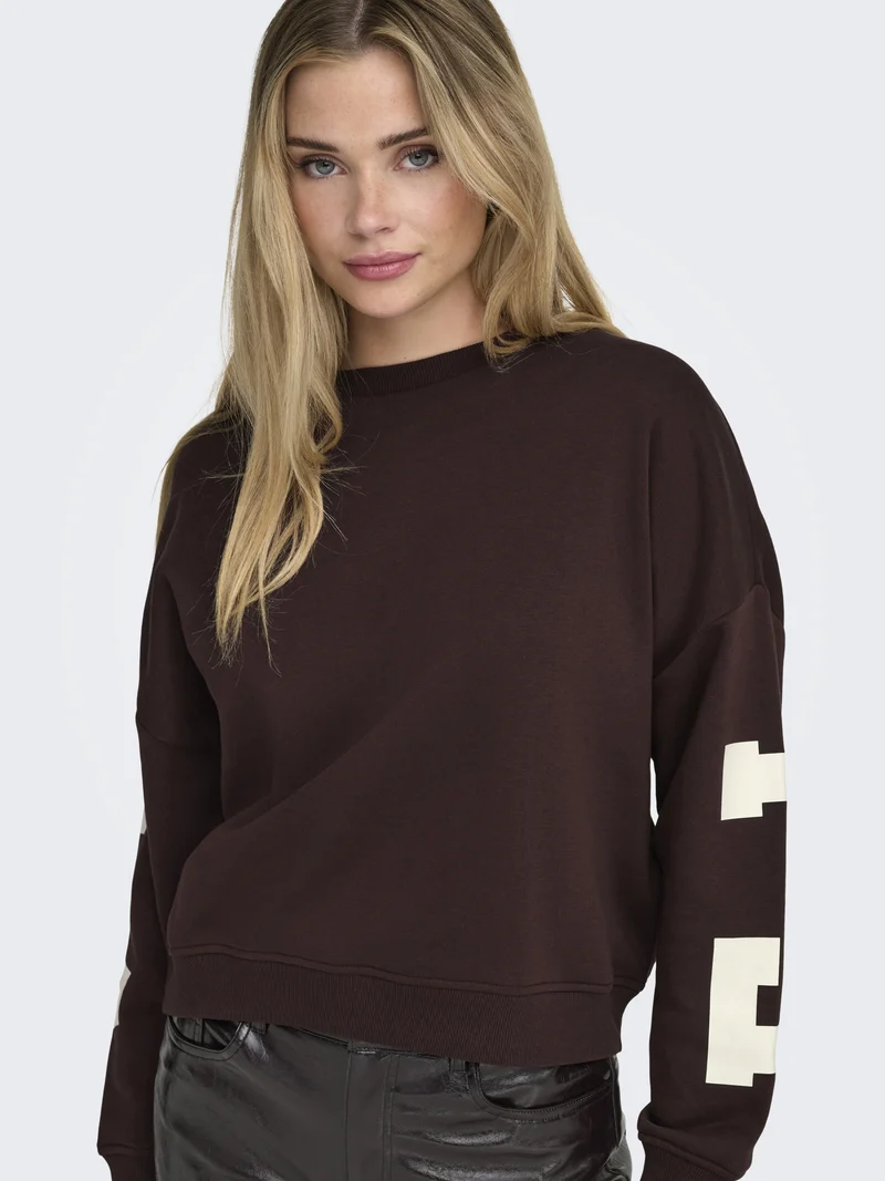 ONLSWEAT L/S BACK/SLEEVE PRINT SWT, Vineyard Wine/BIRCH FLORIDA PRINT