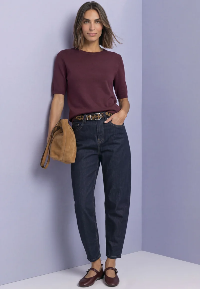 short sleeve sweater, rustic rouge