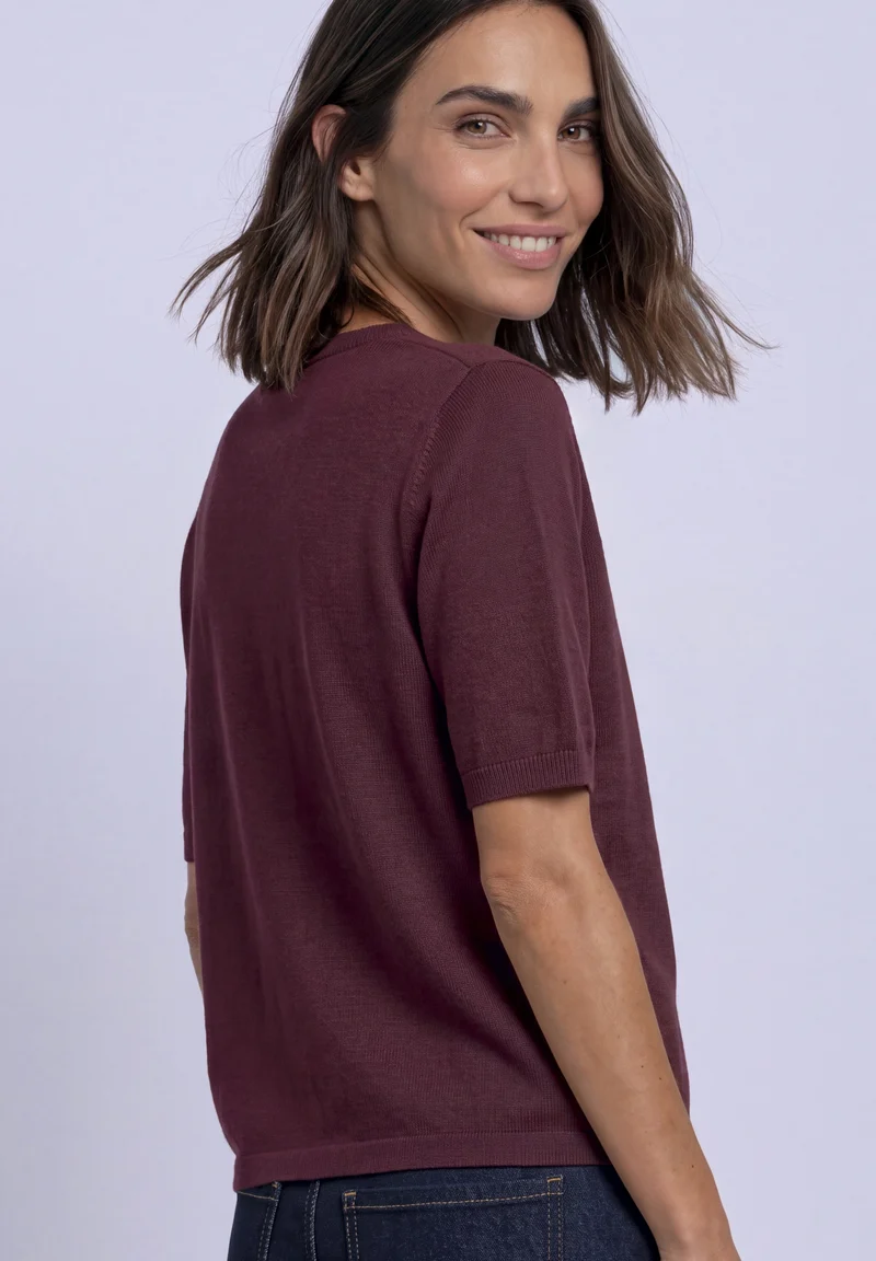 short sleeve sweater, rustic rouge