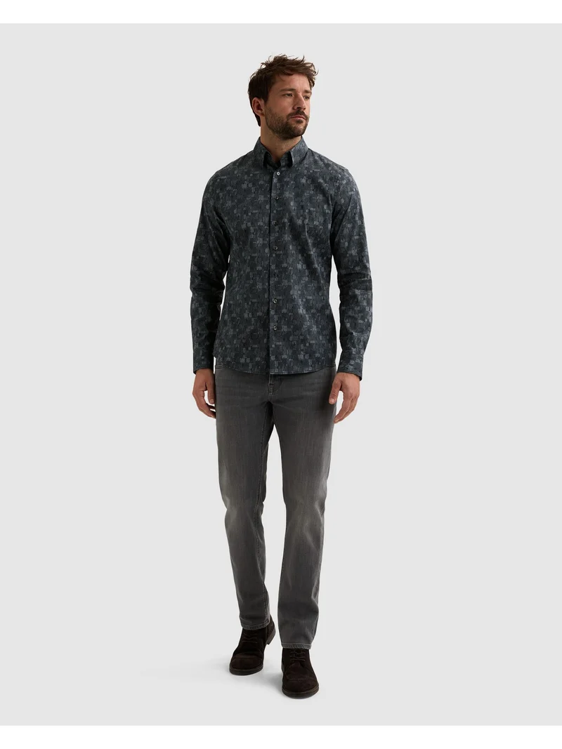 Long sleeve shirt Print on poplin, China Blue