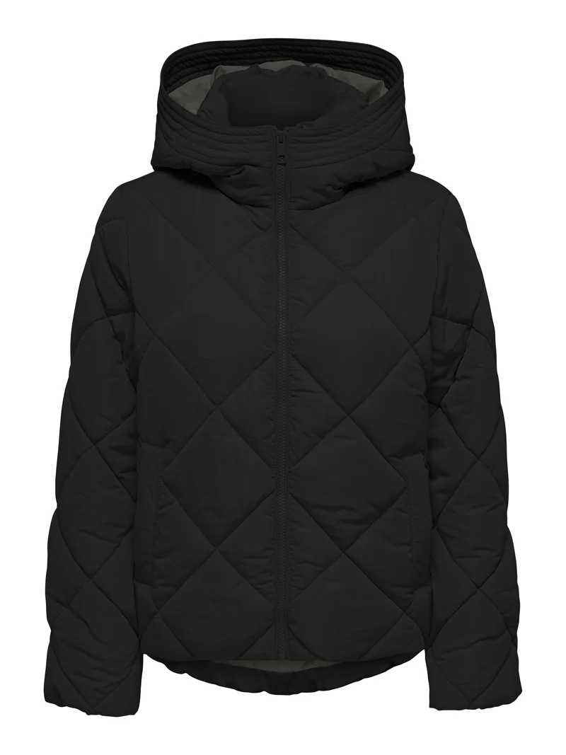 JDYVIOLET SHORT HOOD PUFFER OTW YFM, Black/CONTRAST CHIMERA