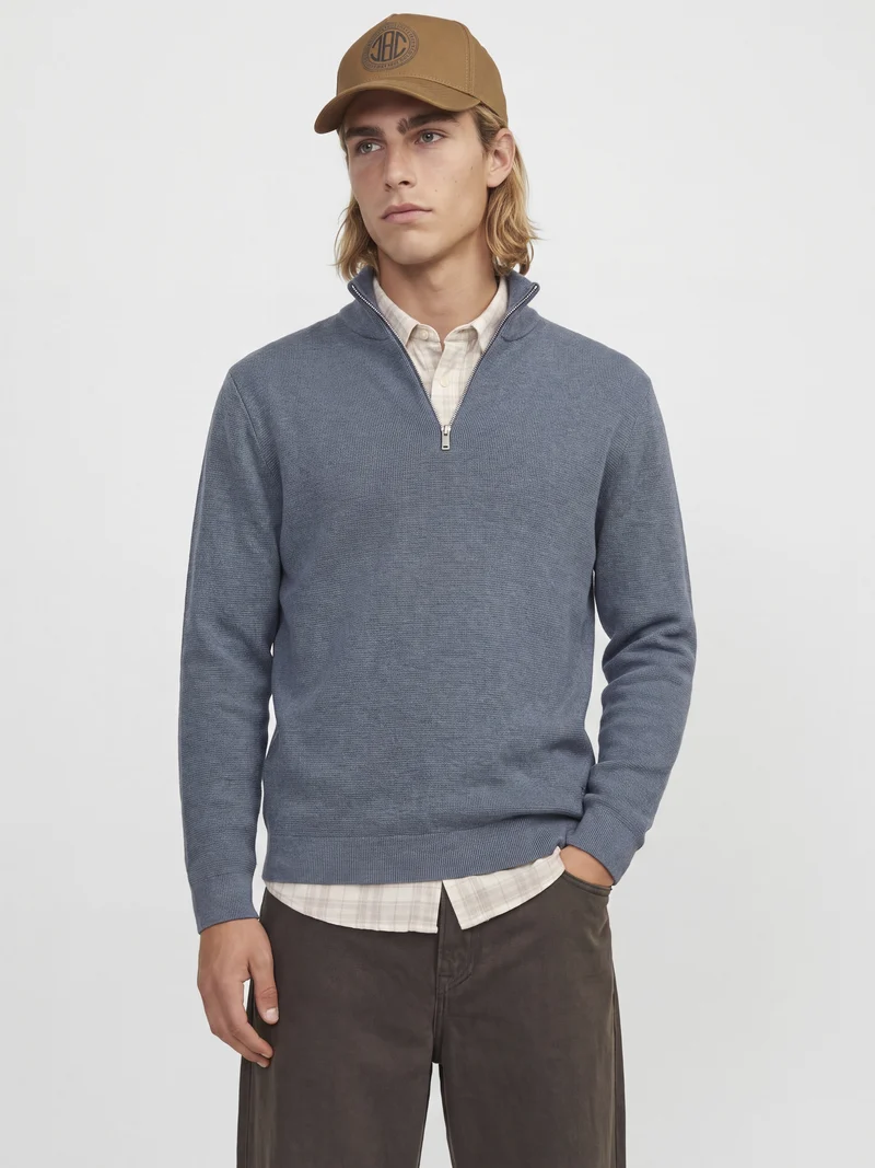 JJMILANO STITCH KNIT HALF ZIP SN, Turbulence/Melange