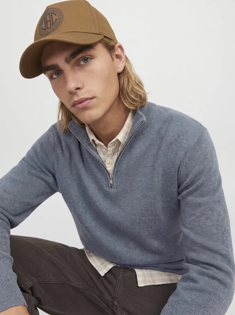 JJMILANO STITCH KNIT HALF ZIP SN, Turbulence/Melange