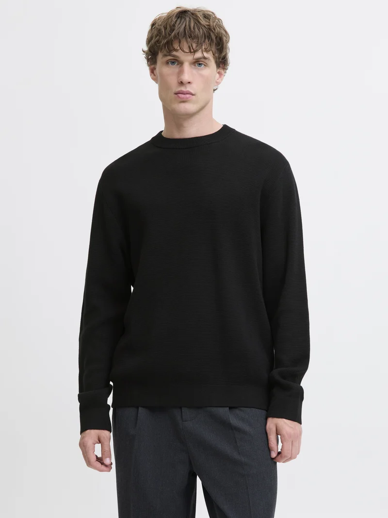 JJMILANO STITCH KNIT CREW NECK SN, Black