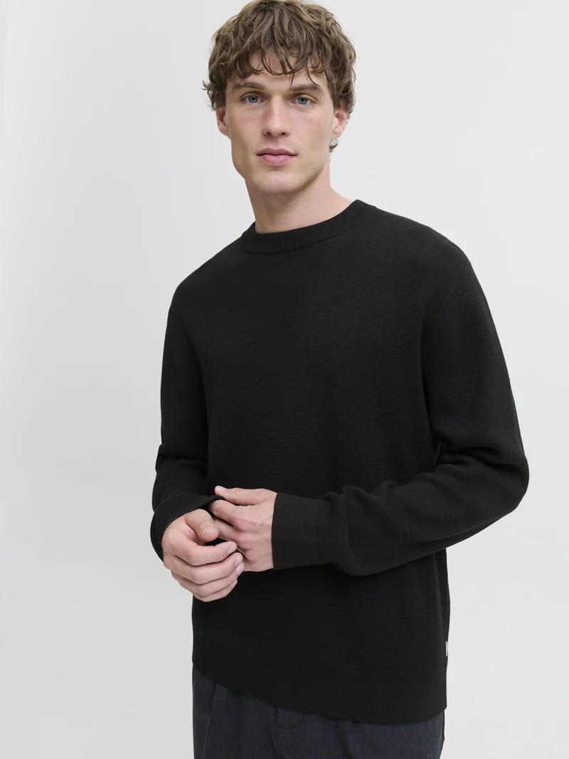 JJMILANO STITCH KNIT CREW NECK SN, Black