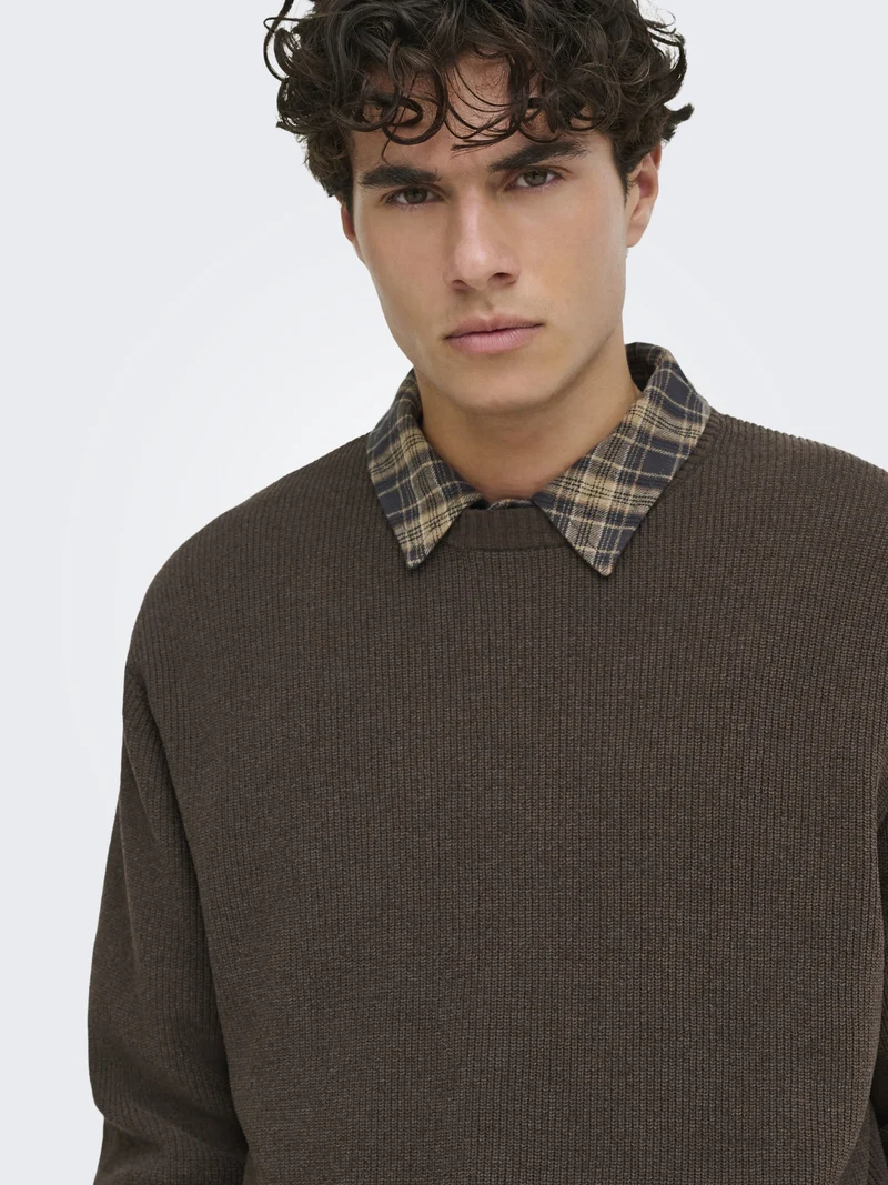 ONSRODGER RLX CREW NECK KNIT, Chocolate Brown