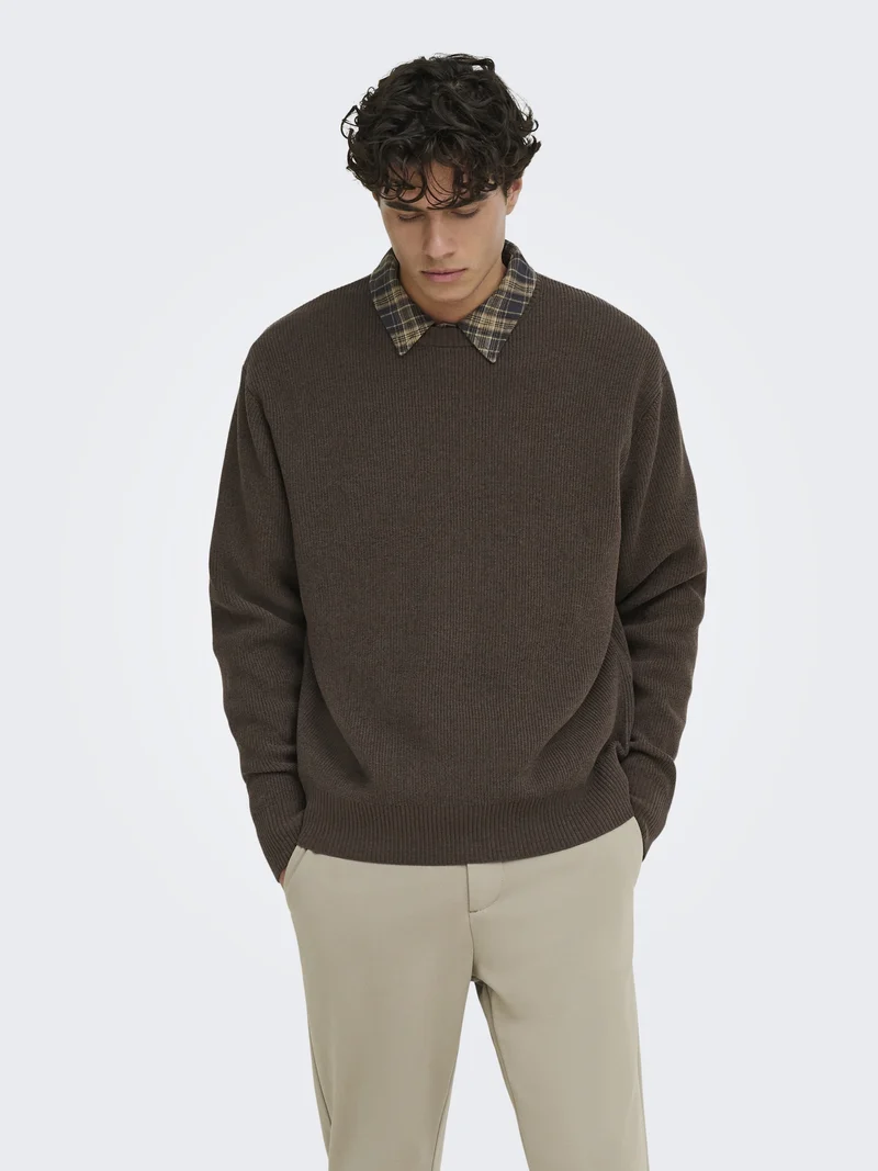 ONSRODGER RLX CREW NECK KNIT, Chocolate Brown