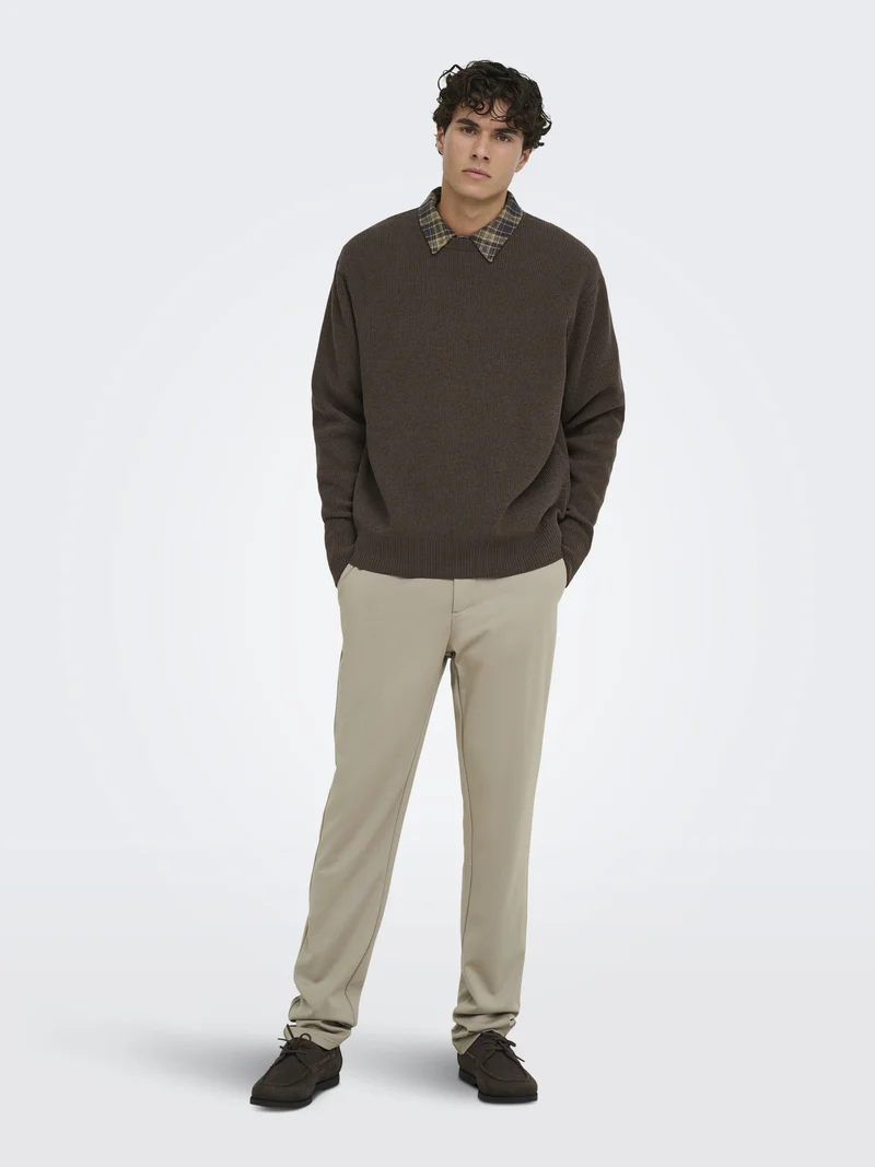 ONSRODGER RLX CREW NECK KNIT, Chocolate Brown