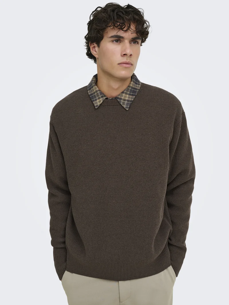 ONSRODGER RLX CREW NECK KNIT, Chocolate Brown