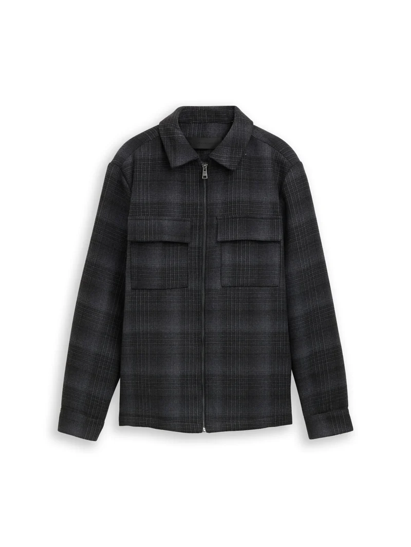 wool optic overshirt, black grey wool check
