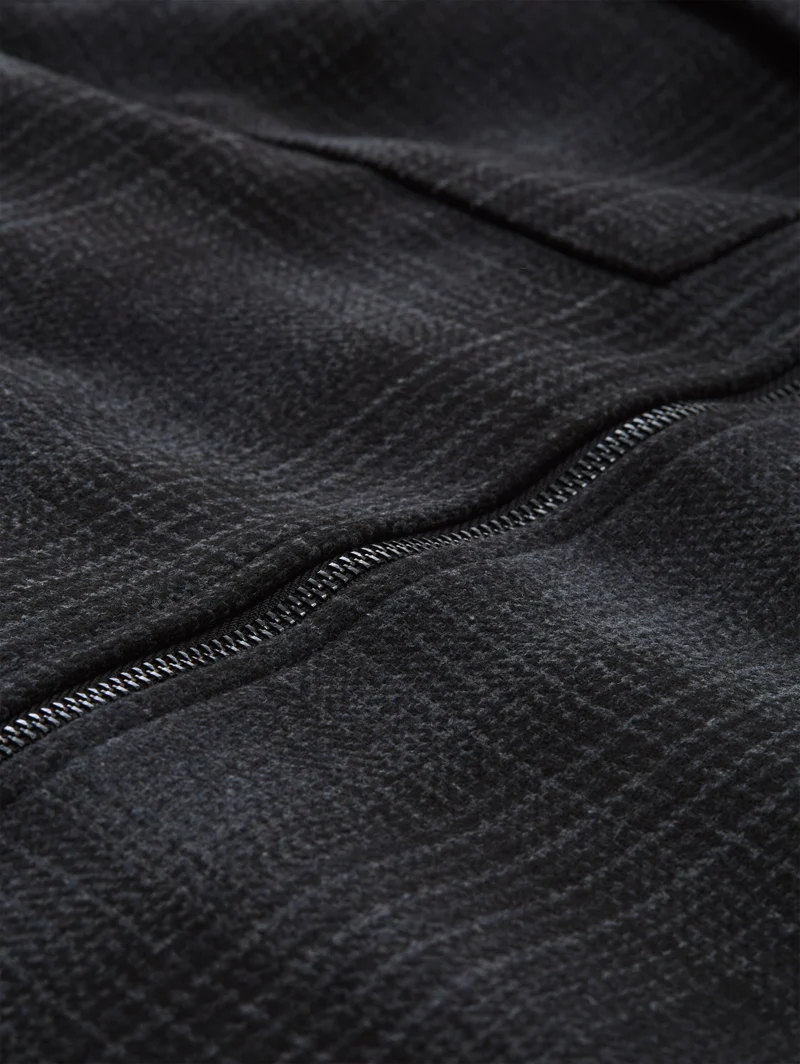 wool optic overshirt, black grey wool check