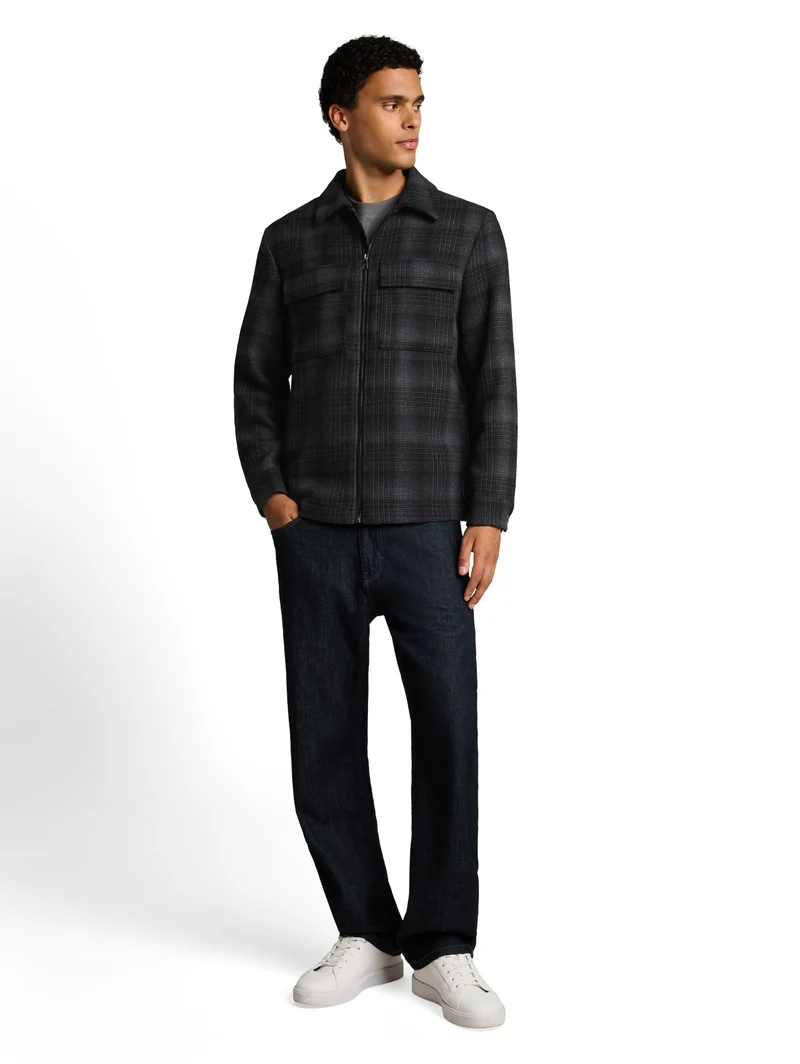 wool optic overshirt, black grey wool check