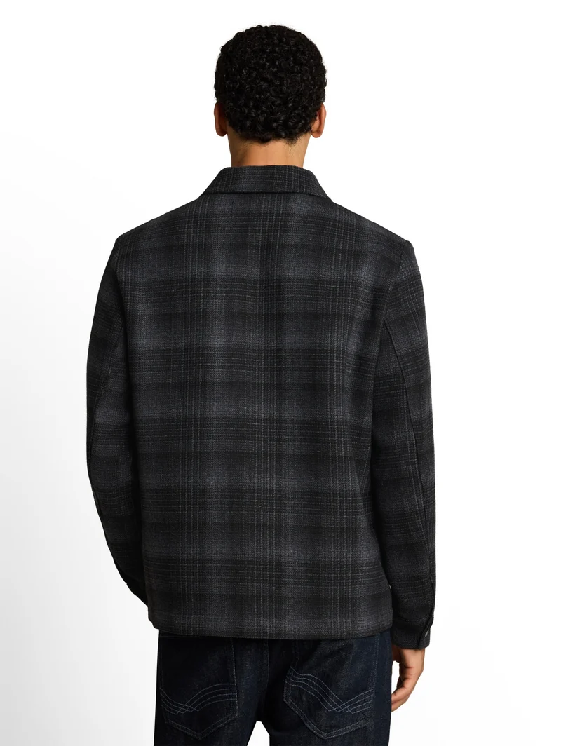 wool optic overshirt, black grey wool check