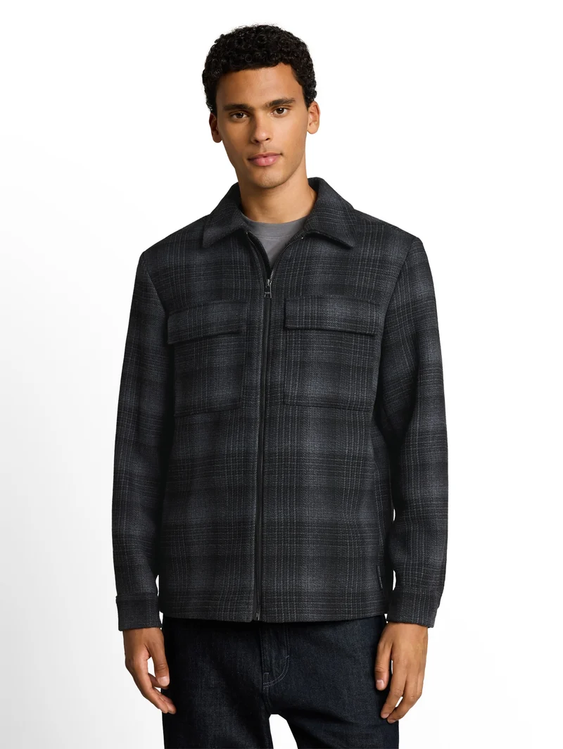 wool optic overshirt, black grey wool check