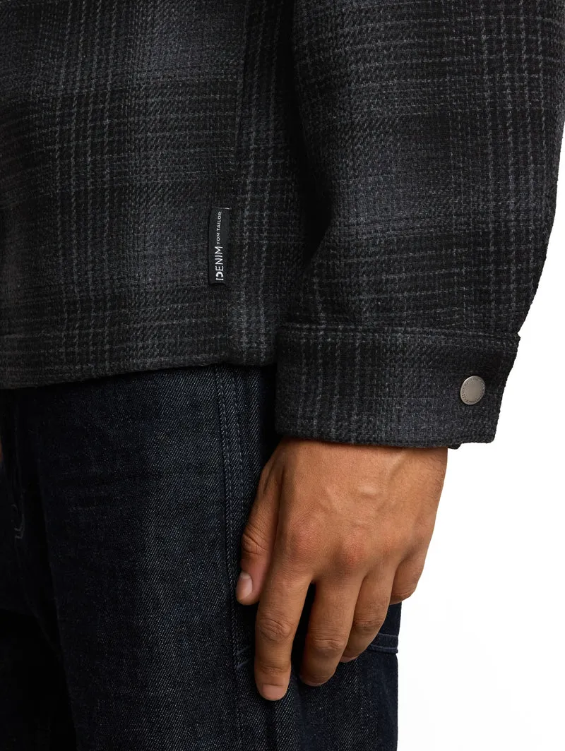 wool optic overshirt, black grey wool check