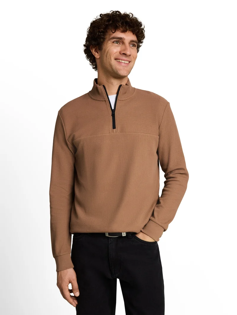 structured stand up zipper lon, malt brown