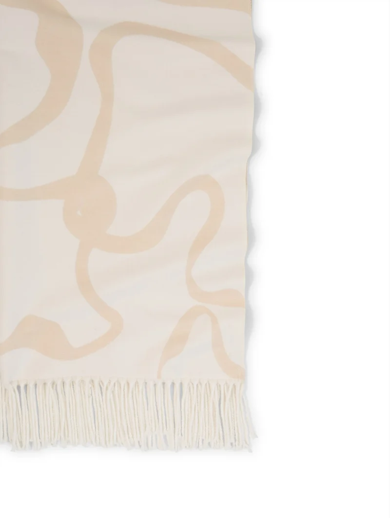 woven scarf with flowers, big abstract off white flower