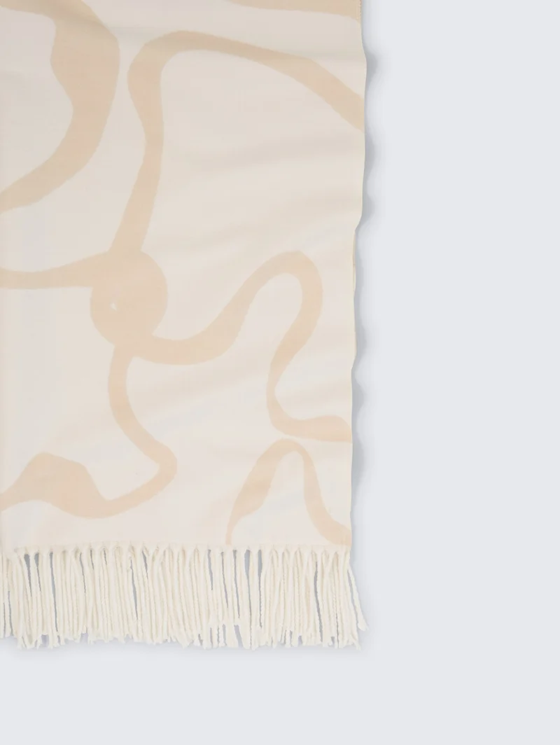 woven scarf with flowers, big abstract off white flower