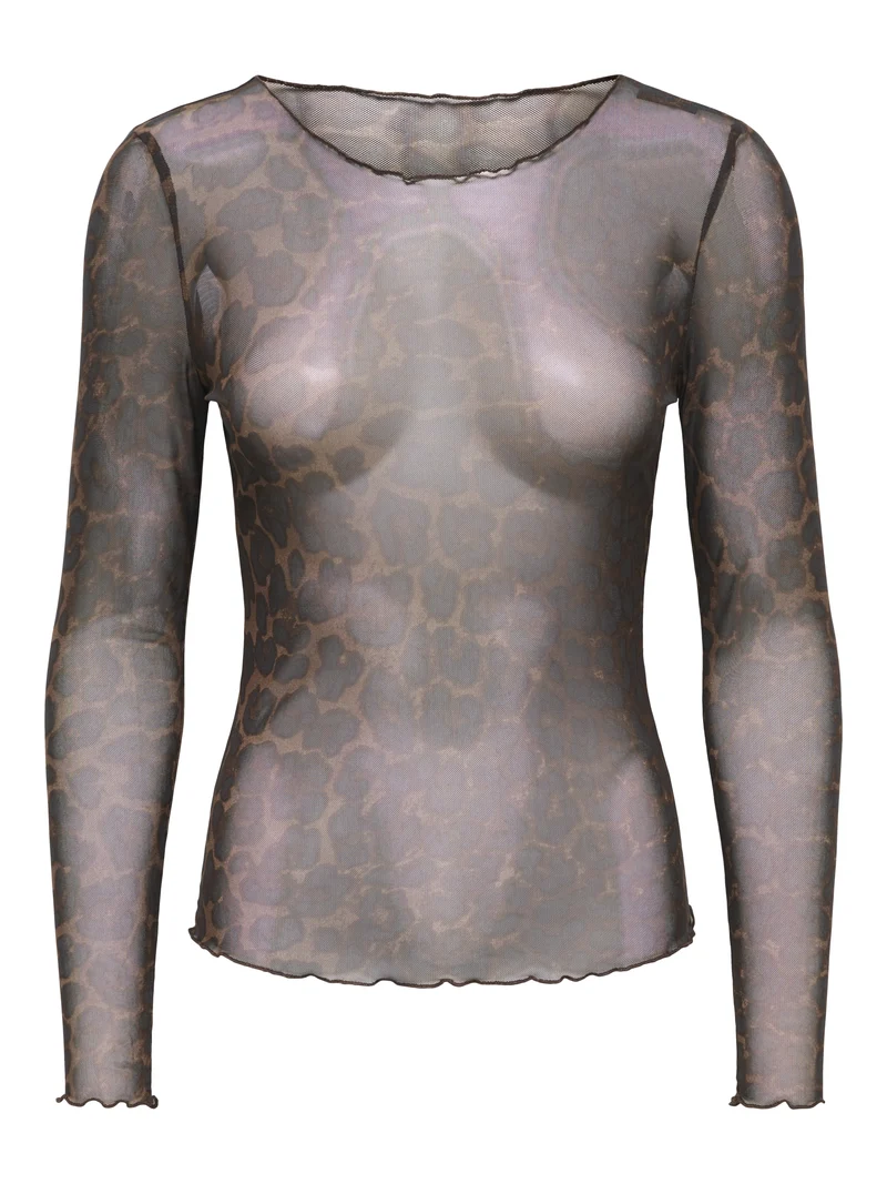 JDYELSA NEW L/S O NECK TOP JRS NOOS, Coffee Bean/LEO