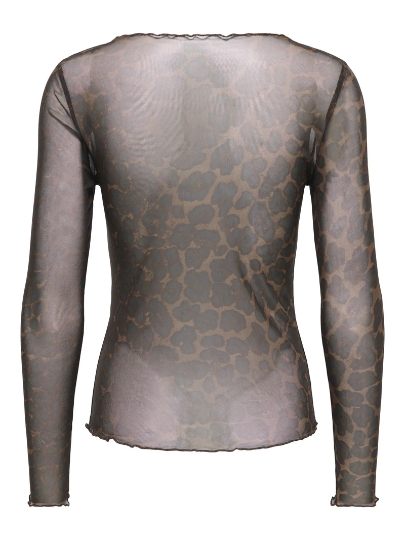JDYELSA NEW L/S O NECK TOP JRS NOOS, Coffee Bean/LEO