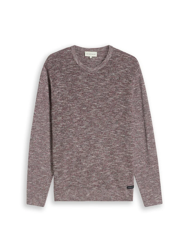 multi color crew neck knit, olive red white mouline